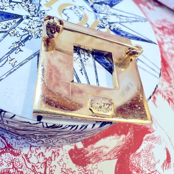 DIOR Square Palmier Gold Plated Brooch Authentic  Christian Dior - Picture 6 of 7